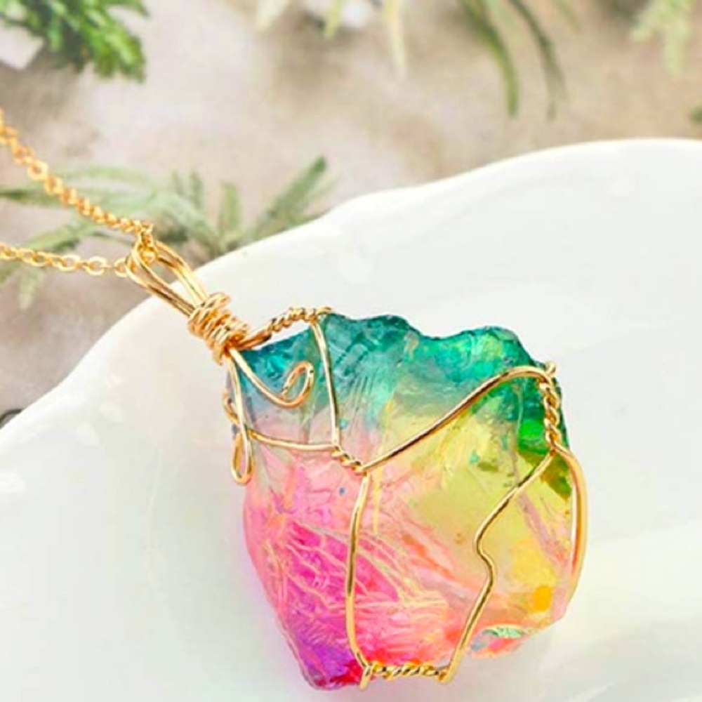 Rainbow Quartz Crystal necklace